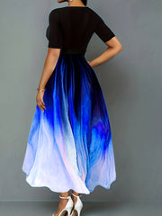 Tie Dye Short Sleeve Maxi Dress With Belt