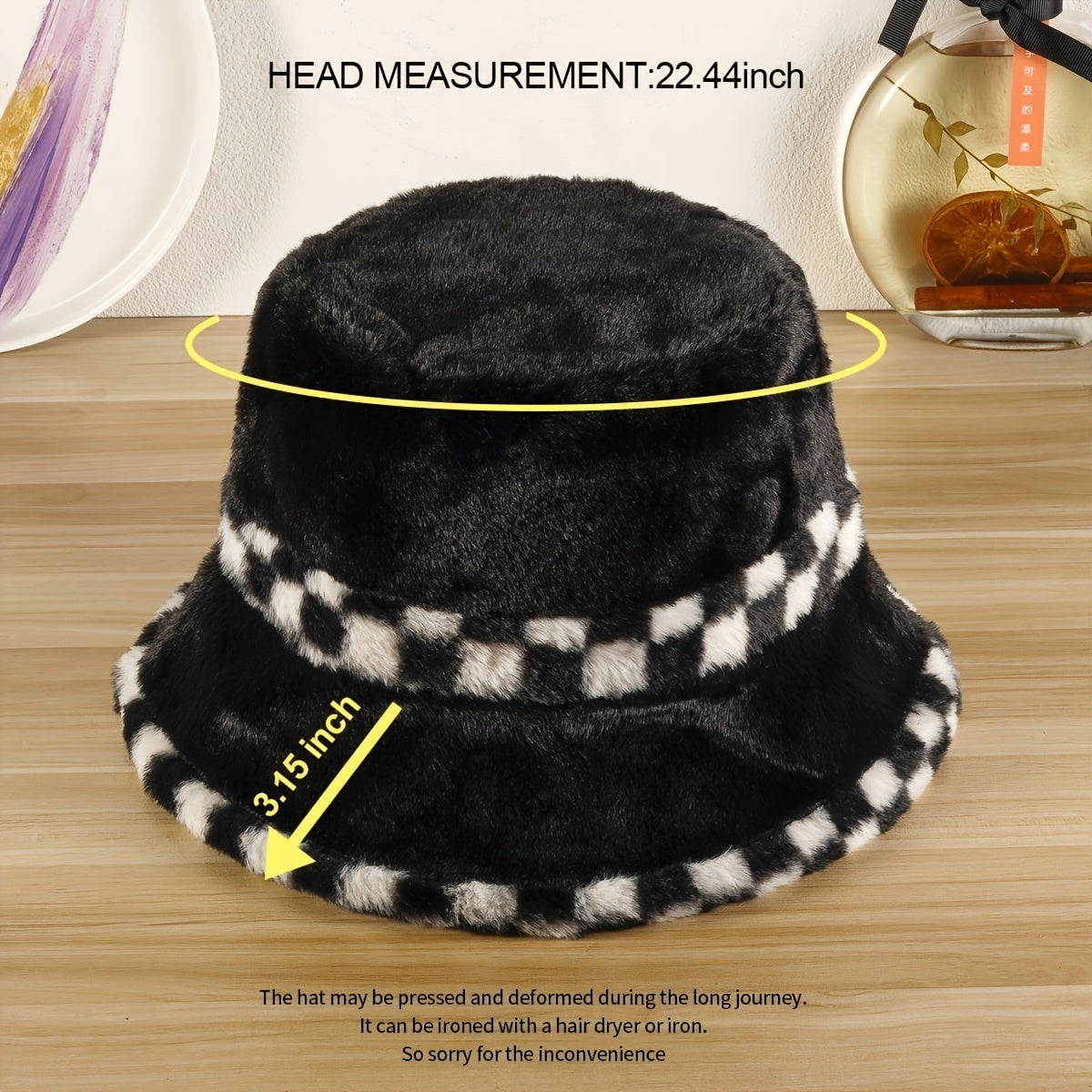 Plush Thickened Winter Fisherman Hat Checkerboard Lattice Contrast Ski Hat