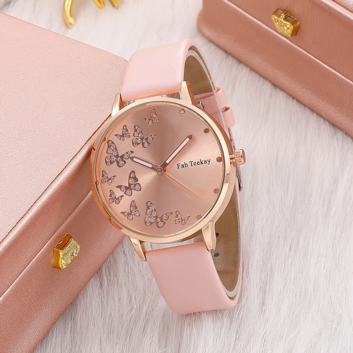 Girls Quartz Watch & Butterfly Pendant Bracelet Gift Set