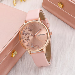Girls Quartz Watch & Butterfly Pendant Bracelet Gift Set