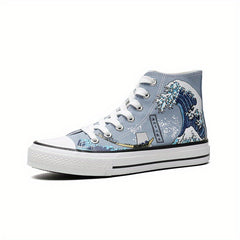 Men's Graphic Print Lace-Up Canvas Shoes Non Slip Casual Flats