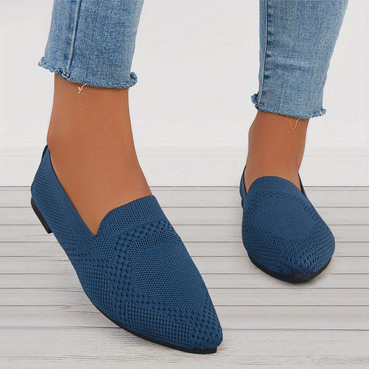 Women's Pointed Toe Ballet Flats Knit Slip On Shoes Casual Breathable
