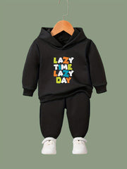 Lazy Time Print Hoodies Jogger Pants Set Girls Sports