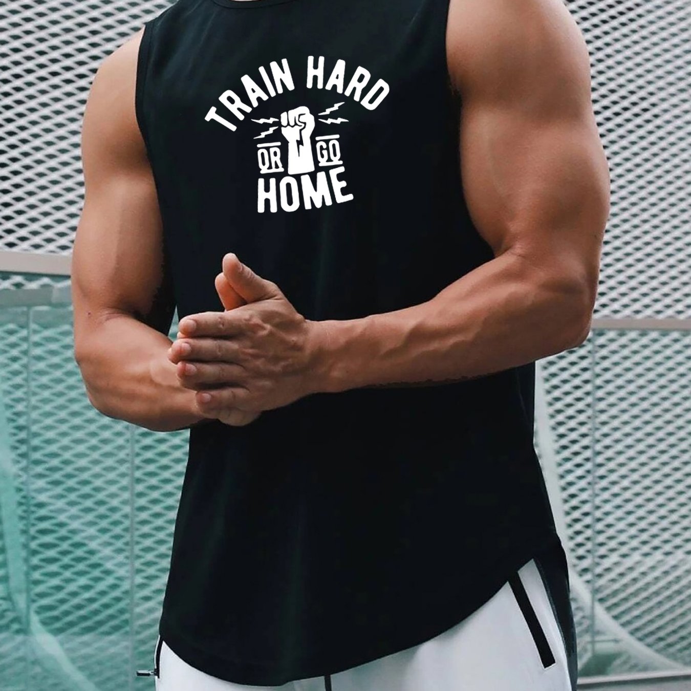 Train Hard Or Go Home Print Men's Quick Dry Sleeveless Shirt