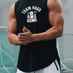 Train Hard Or Go Home Print Men's Quick Dry Sleeveless Shirt