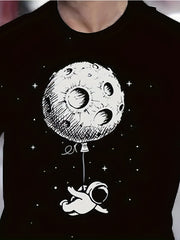 Moon Astronaut Pattern Print Men's Short Sleeve Comfy T shirt Graphic Tee