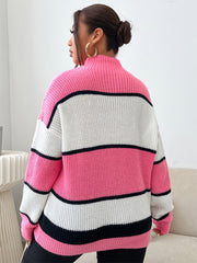 Colorblock Long Sleeve Sweater High Neck Casual Top