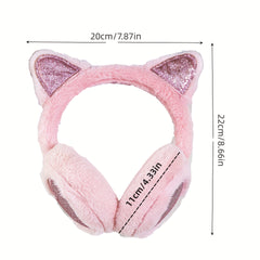 Sequin Peach Heart Cat Ears Earmuffs Plush Winter Warm Ear Cover