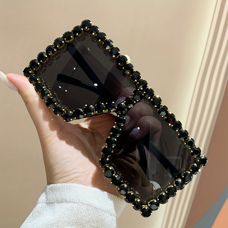 Oversized Square Sunglasses Rhinestone Shield Glasses UV400