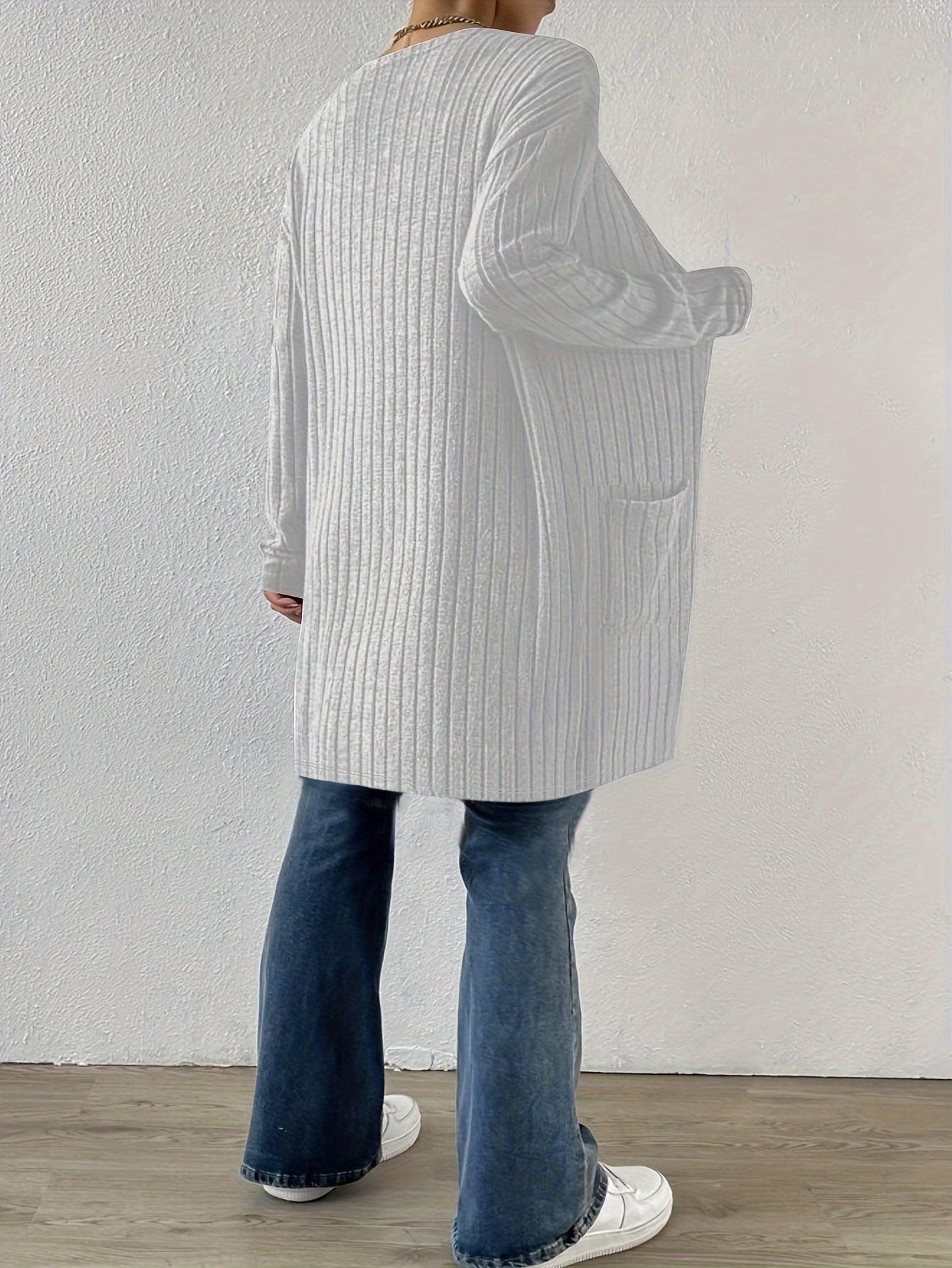 Open Front Ribbed Knit Cardigan