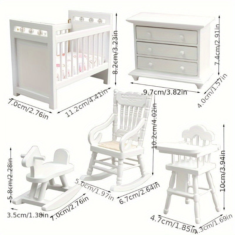 1:12 Scale Furniture Set Wooden Bed, Horse Rocker & Chair with Cabinet