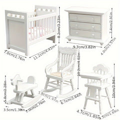 1:12 Scale Furniture Set Wooden Bed, Horse Rocker & Chair with Cabinet