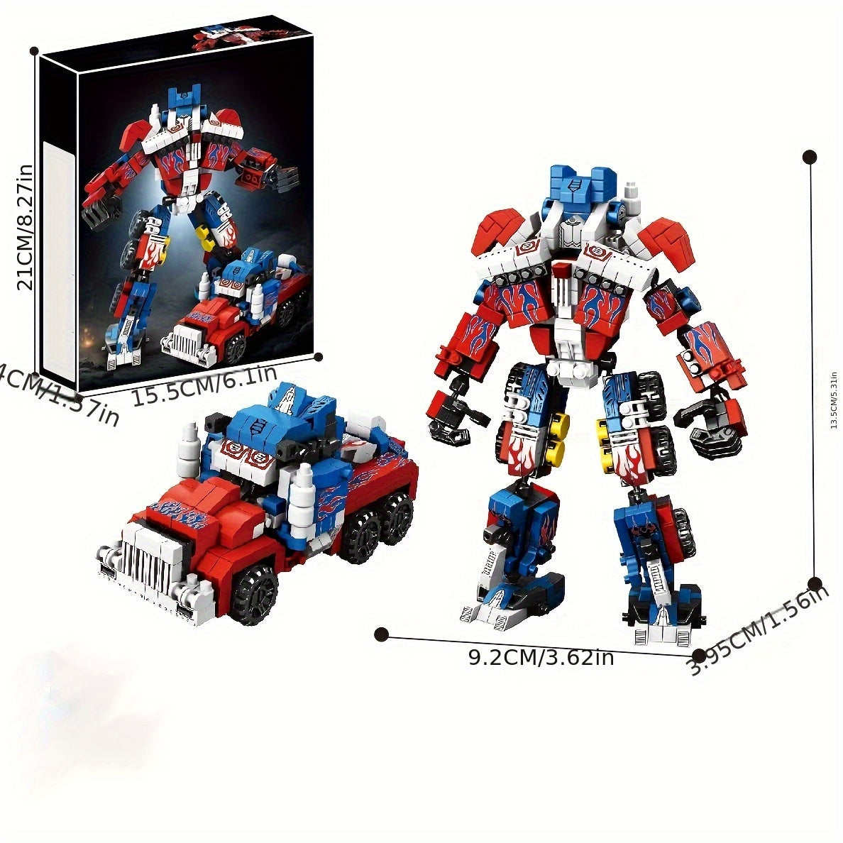 1000 Particles Mecha Robot Car 2in1 Toy, Movable Joints, Pushing Mobile Wheels