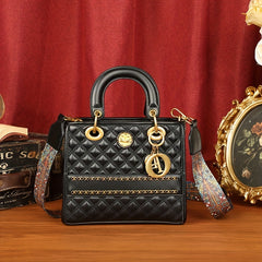 Quilted Top Handle Satchel Crossbody Bag Leather Handbag Purse
