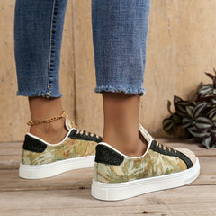 Floral Graphic Lace-up Sporty Flats Women's Shoes