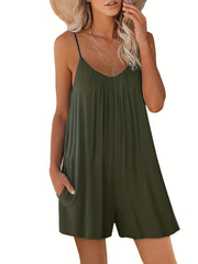 Solid Loose Cami Romper Jumpsuit Casual Sleeveless Romper Jumpsuit