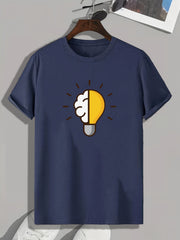 Light Bulb Doodle Print Men's Comfy T shirt Active Tee