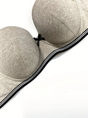 Molded Cup Underwire Bra, Striped Pattern, Bow Decor