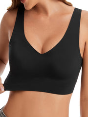 Women's Invisible Wireless Bra Push Up Sports Bras - High Support V Neck