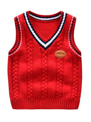 Boys V Neck Cable Knit Vest Sleeveless Pullover Sweater Top
