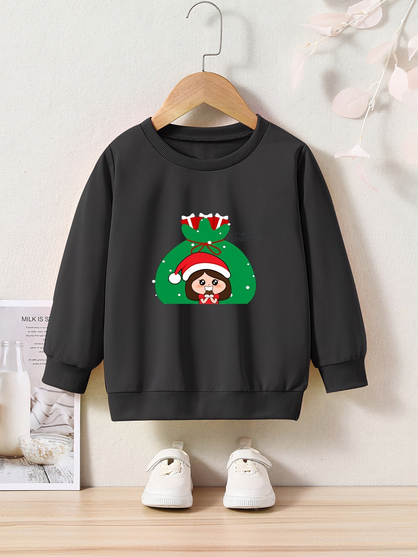 Merry Christmas Print Graphic Crew Neck Long Sleeve Sweatshirt