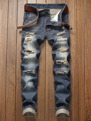 Men's Slim Fit Ripped Jeans Straight Leg Denim Pants