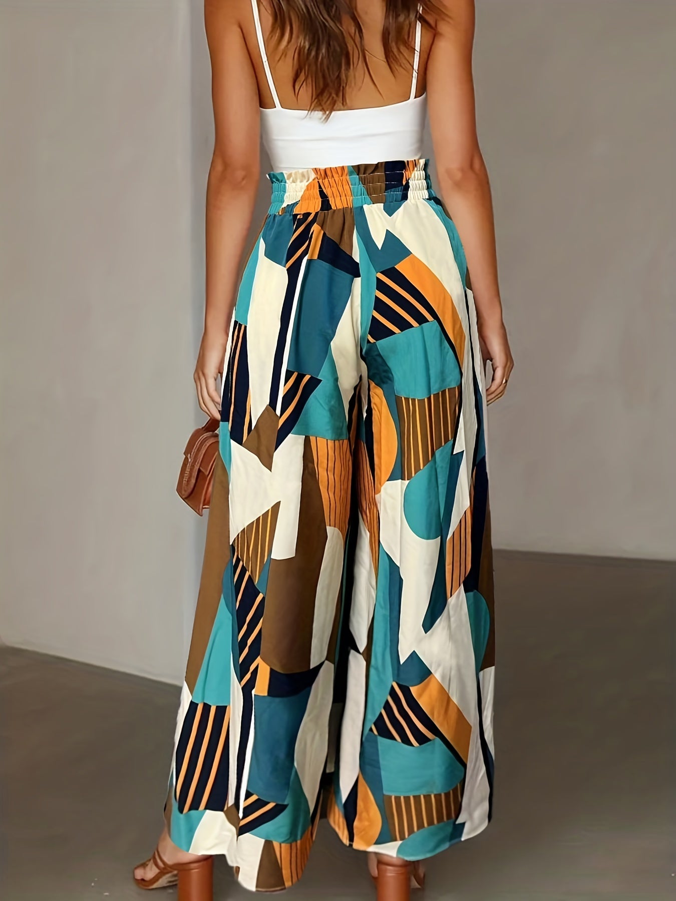 Striped Wide Leg Pants Paper Bag Waist