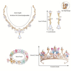 Kids Princess Crown Jewelry Set Butterfly Headpieces Flower Earrings Necklace