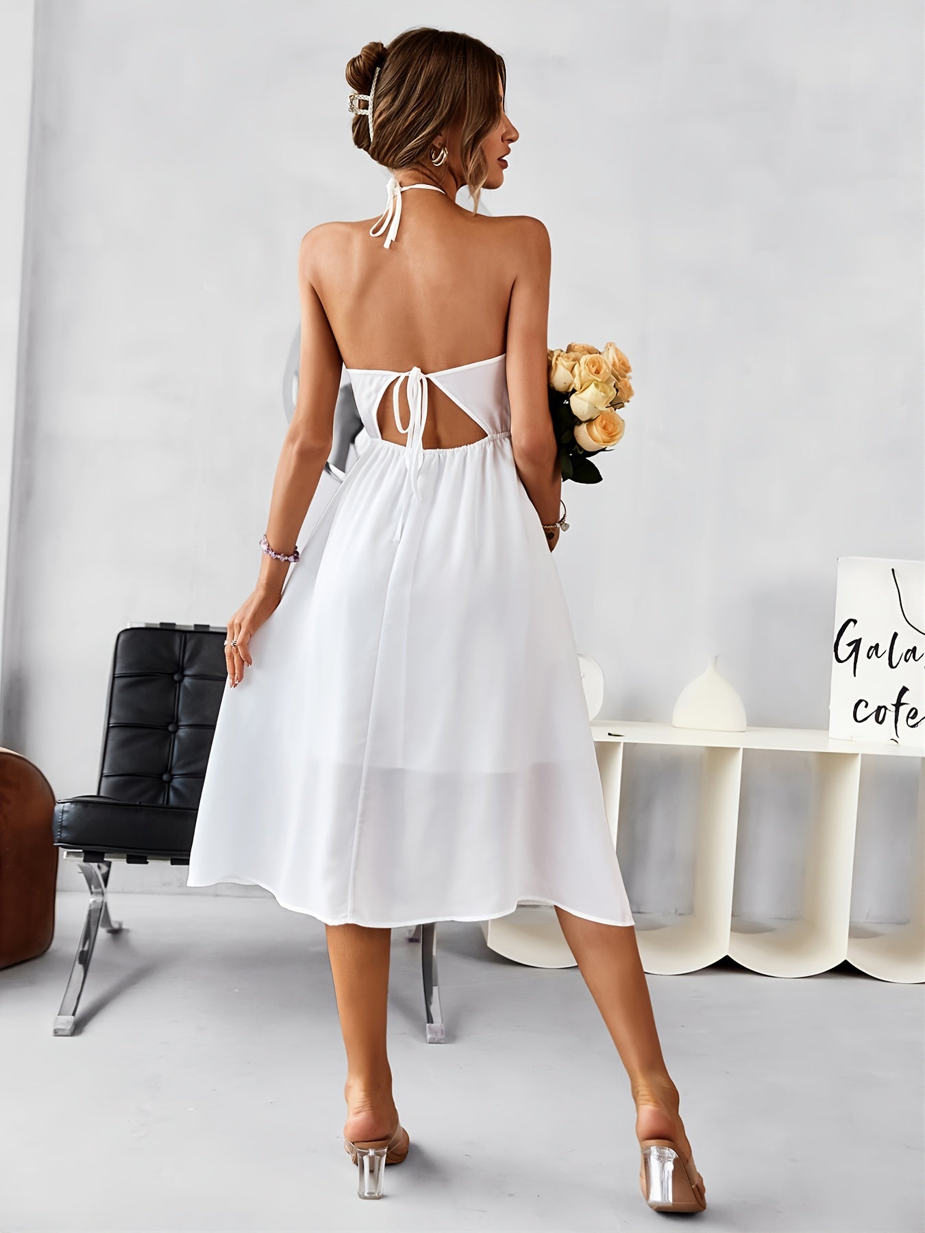 Halter Neck Maxi Bridesmaid Dress High Waist Tie Back