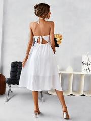 Halter Neck Maxi Bridesmaid Dress High Waist Tie Back