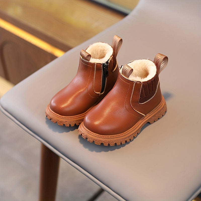 Vintage Style Girls' Ankle Boots with Fleece Lining