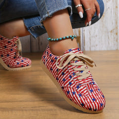 Women's Star & Striped Canvas Shoes Lace Up Lightweight 4th Of July Shoes