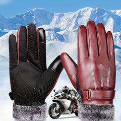 Thicken Warm Gloves Short PU Leather Waterproof Gloves