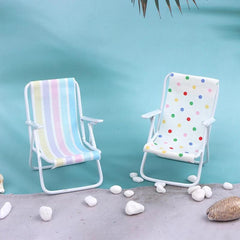1:12 Scale Dollhouse Wooden Beach Chair, Colorful Stripes & Polka Dots
