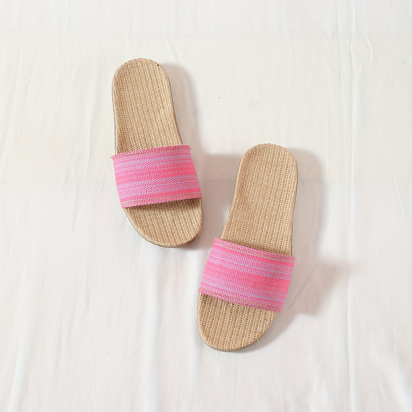 Women's Casual Linen Flat Slides Comfy Cross Strap Non Slip Shoes