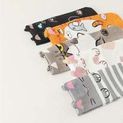 Girls Cartoon Graffiti Cats Pattern Crew Socks Pack of 5