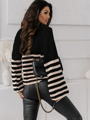 Casual Sweater Women's Plus Stripe Print Long Sleeve
