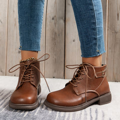 Women's Lace-Up Ankle Boots Solid Faux Leather