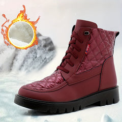 Women's Quilted Snow Boots Round Toe Lace Up Ankle Boots