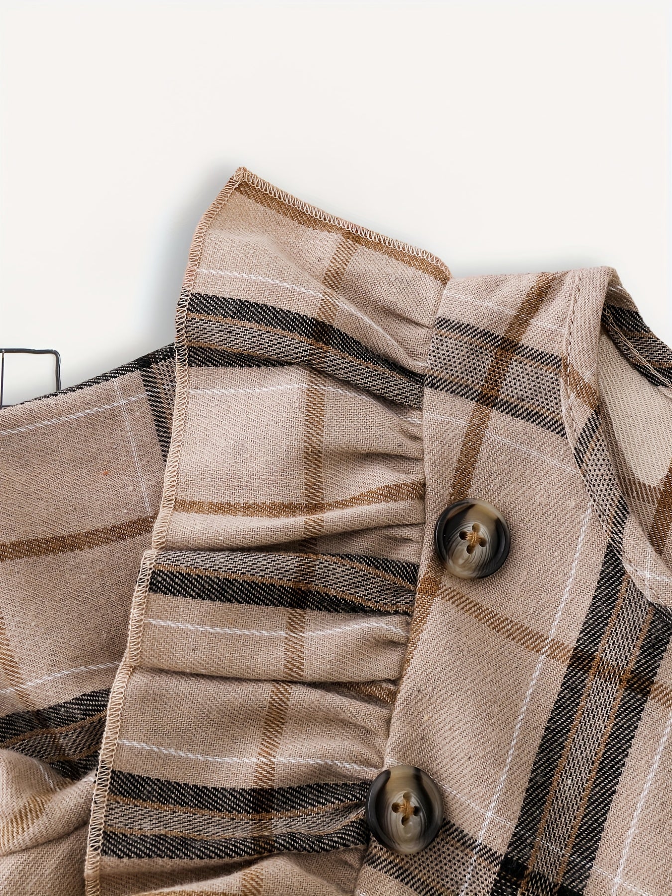 Girls Plaid Ruffle Trim A Line Dress