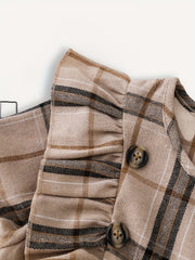 Girls Plaid Ruffle Trim A Line Dress