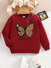 Girls Leopard Butterfly Print Sweatshirt Long Sleeve Top