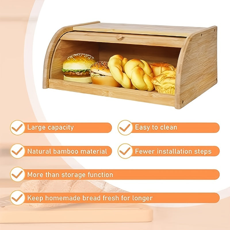 Bamboo Bread Box Bread Storage Organizer Large Capacity Natural Bamboo