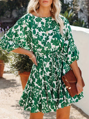 Plus Size Boho Dress Women's Plus Floral Print Puff Sleeve A line Mini Dress
