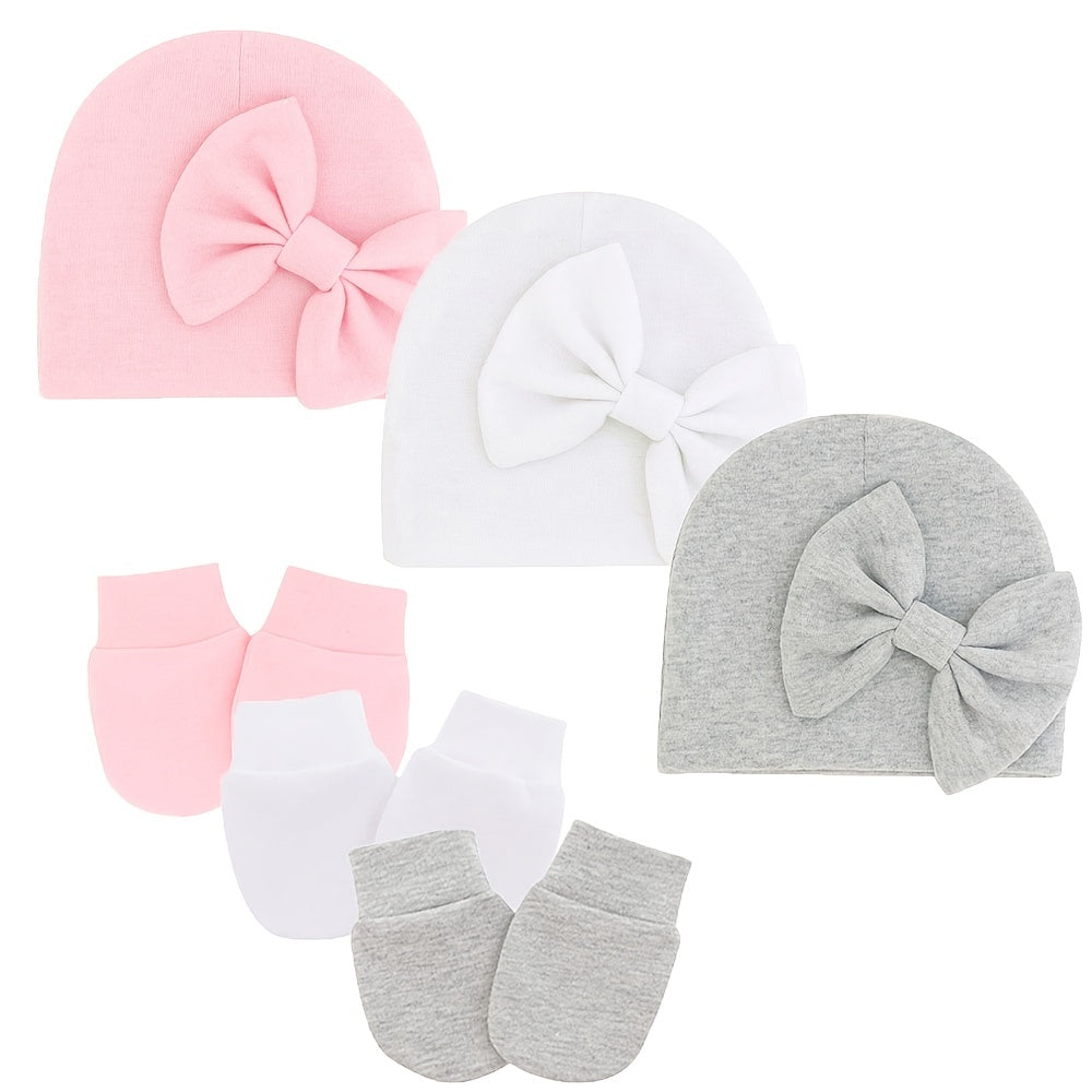 3 Sets Baby Bow Cap & Mittens Gloves Set Autumn Spring