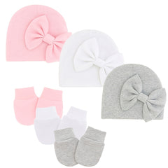 3 Sets Baby Bow Cap & Mittens Gloves Set Autumn Spring