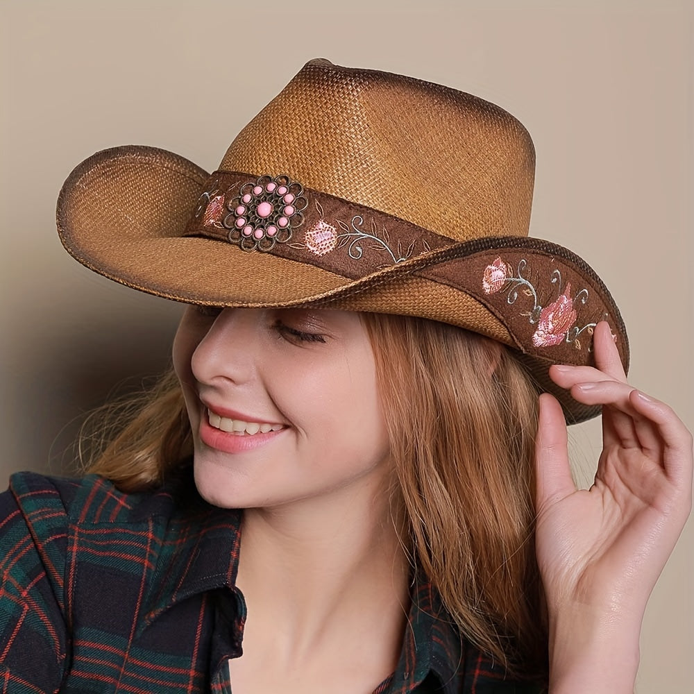 Vintage Embroidery Flower Hatband Boho Straw Hat