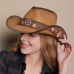 Vintage Embroidery Flower Hatband Boho Straw Hat