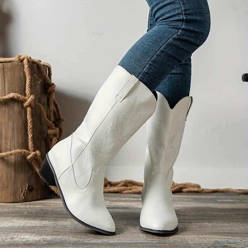 Women's Embroidered Square Toe Cowgirl Style Knee High Boots