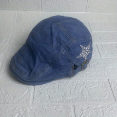 Denim Rhinestones Five star Beret for Men and Women
